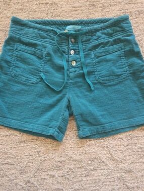 Sundance Teal Button-Front Cotton Drawstring Shorts